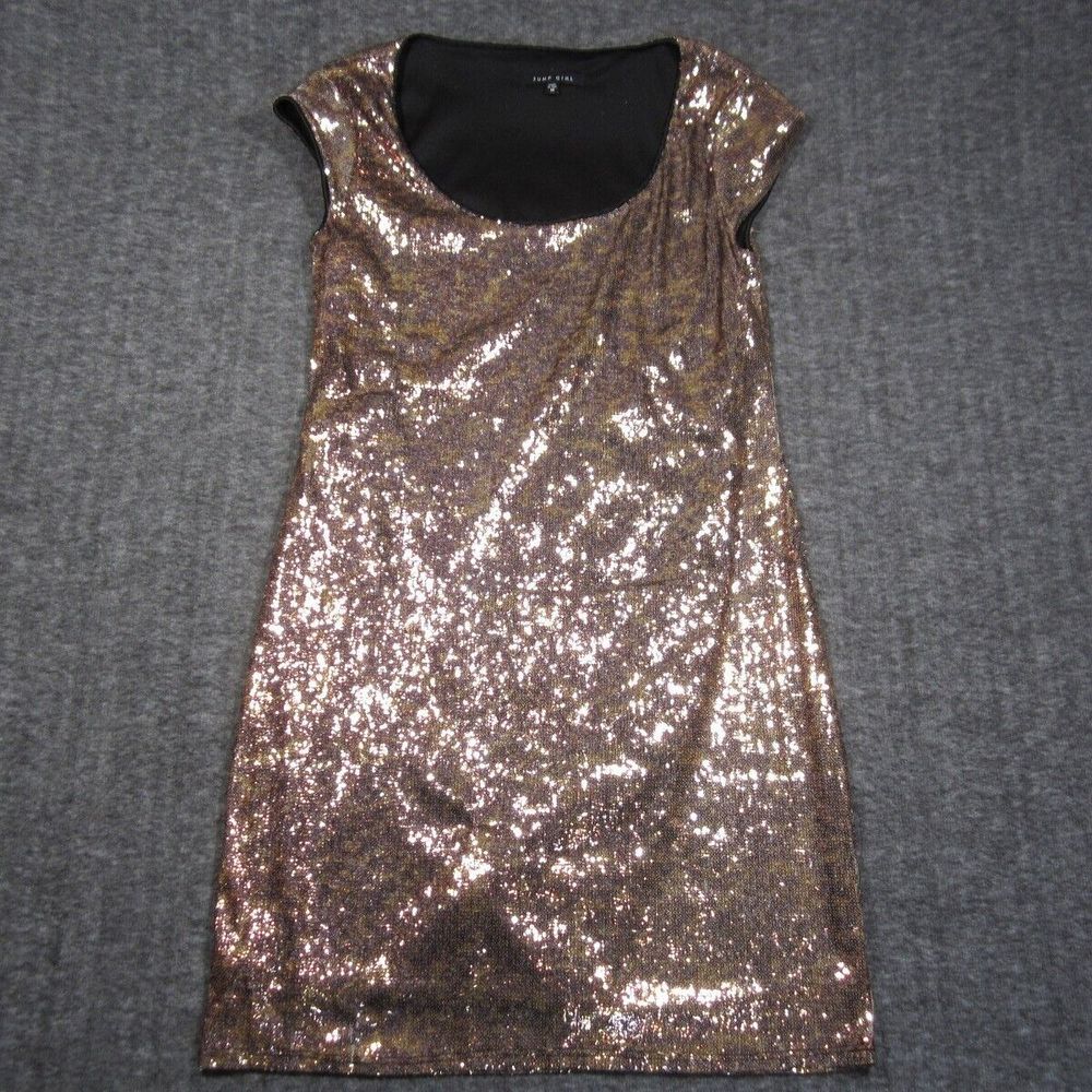 Jump‎ Girl Gold Sequin A Line Dress Womens Medium USA Made Evening Party Formal
